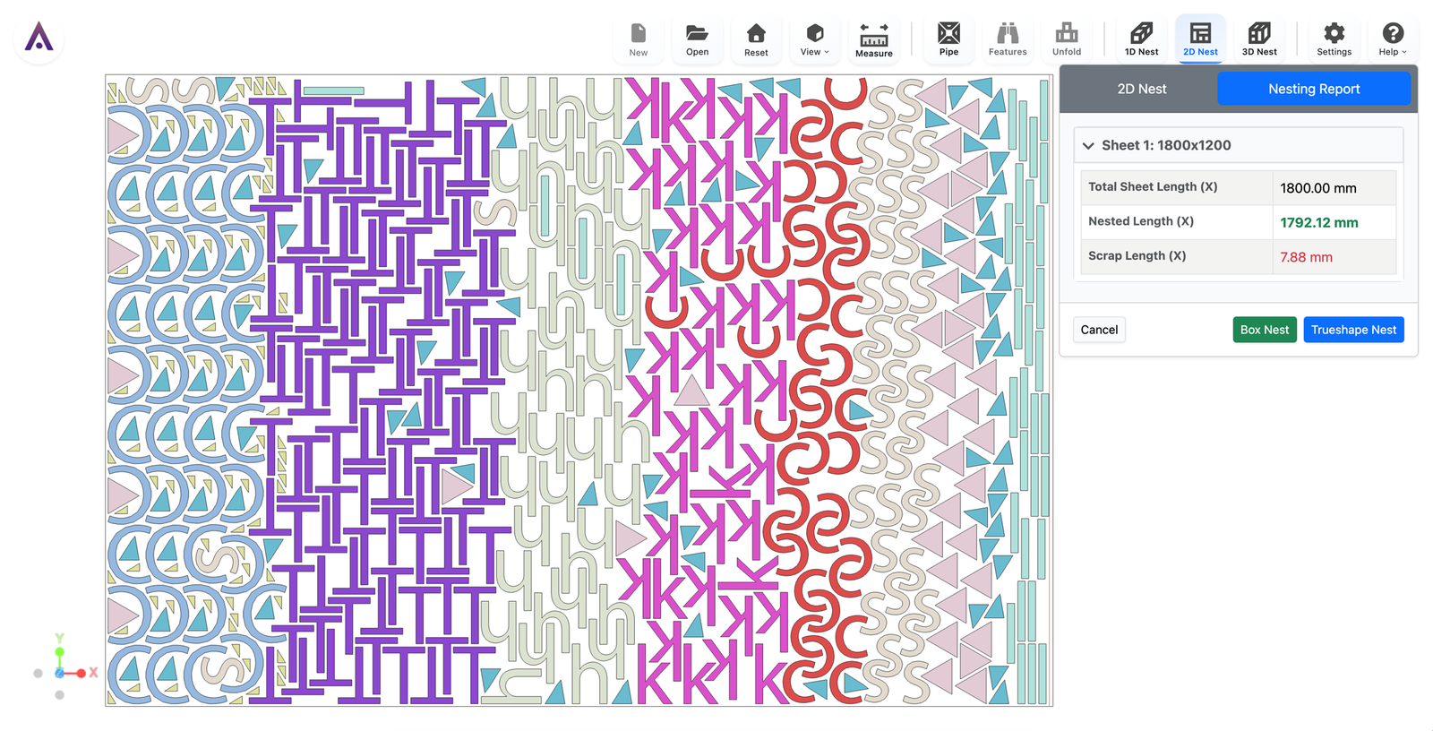 Alarvy 2D Nest True-Shape Sheet Metal Nesting Results